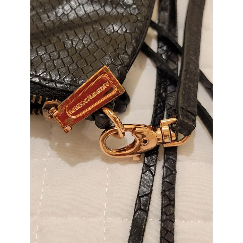 Rebecca Minkoff 3-Zipper Black Snake Embossed Crossbody Leather Bag Moto Goth